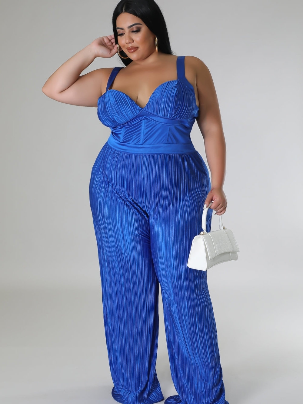 Plus Size Royal Blue Pleated Jumpsuit
